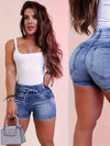 Fashion Trend Ladies Lace-up Elastic Waist Tight-fitting Denim Shorts, Unique Lace-up Elastic Waist Design, Easy To Wear And Take Off To Adjust The Waist Circumference, High-quality Fabrics, Casual And Comfortable, Halloween