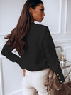 Women's stand collar long sleeve metal button shirt solid color casual single breasted shirt top