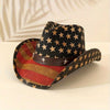 Patriotic American Flag Star Pattern Cowboy Hat - Unisex Cotton Blend Western Sun Protection Hat with Detachable Belt & Elastic Sweatband, Inelastic Fit for Casual, Travel, Parties, Independence Day Celebrations, Cowboy Acces