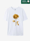 100% Women's Casual T-Shirt with Elegant Golden Rose Print – Soft, Comfortable Short Sleeve Design, Machine Washable, Perfect for Year-Round Wear, Casual Wear | Chic Casual Style | Stretchable Knit