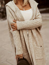 Plus Size Casual Cardigan, Women's Plus Letter & Heart Print Long Sleeve Open Front Hooded Sweater Cardigan With Pockets