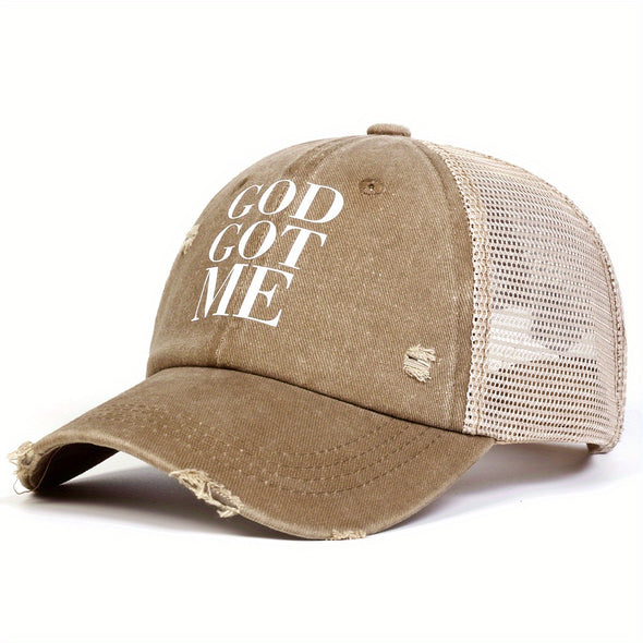 Unisex GOD GOT ME Letter Print Wash Baseball Net Caps Hip Hop Cap Spring Summer Outdoor Adjustable Casual Hats Sunscreen Hat ﻿