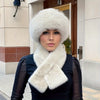 Women's 2pcs Set: Cozy Faux Fur Hat & Scarf Combo - Warm, Knit Winter Ear Warmer with Button Closure, Solid Color, Hand Wash Only