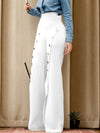 Women's Chic Solid High Waisted Slight Flared Pants Botton Front Design Split, Business Style Idea for the Season