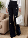 Women's Chic Solid High Waisted Slight Flared Pants Botton Front Design Split, Business Style Idea for the Season