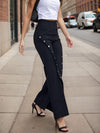 Women's Chic Solid High Waisted Slight Flared Pants Botton Front Design Split, Business Style Idea for the Season