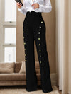 Women's Chic Solid High Waisted Slight Flared Pants Botton Front Design Split, Business Style Idea for the Season