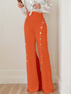 Women's Chic Solid High Waisted Slight Flared Pants Botton Front Design Split, Business Style Idea for the Season