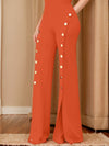 Women's Chic Solid High Waisted Slight Flared Pants Botton Front Design Split, Business Style Idea for the Season