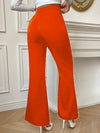 Women's Chic Solid High Waisted Slight Flared Pants Botton Front Design Split, Business Style Idea for the Season