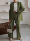 Women's 2024 Fall 2 Piece Blazer Set Casual Loose Long Blazer Jackets and Dressy Wide Leg Pant Suits with Pockets