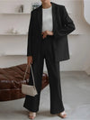 Women's 2024 Fall 2 Piece Blazer Set Casual Loose Long Blazer Jackets and Dressy Wide Leg Pant Suits with Pockets