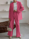 Women's 2024 Fall 2 Piece Blazer Set Casual Loose Long Blazer Jackets and Dressy Wide Leg Pant Suits with Pockets