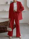 Women's 2024 Fall 2 Piece Blazer Set Casual Loose Long Blazer Jackets and Dressy Wide Leg Pant Suits with Pockets