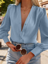 Tooluck Women's Satin Shirt Long Sleeve Button Down Silk Shirt V Neck Satin Top Business