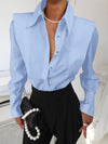 Solid Button Front Shirt, Casual Long Sleeve Lapel Shirt, Women's Clothing