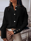 Women's stand collar long sleeve metal button shirt solid color casual single breasted shirt top