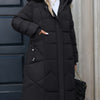 Women's Chic Black Long Puffer Jacket with Faux Fur Trim Hood - Casual, Thick Insulated Outerwear with Zipper Closure and Side Pockets for Fall/Winter Warmth