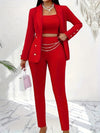 Elegant Women's 3pcs Suit Set: Sleeveless Crop Top, Shawl Collar Blazer & Pants - Perfect for Office Wear