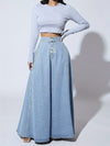 Fashionable Retro Flare Denim Skirt - Single-Breasted & High Rise - Timeless Maxi Silhouette in Washed Blue - Comfortable Inelastic Denim for Tall Womens Style