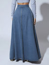 Fashionable Retro Flare Denim Skirt - Single-Breasted & High Rise - Timeless Maxi Silhouette in Washed Blue - Comfortable Inelastic Denim for Tall Womens Style