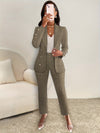 Chevron Pattern Stylish Pantsuits, Button Front Long Sleeve Lapel Blazer & High Waist Pants Outfits, Women's Clothing