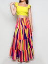 SHIRRED CROP TOP ALLOVER PRINT SKIRT SET