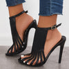 Newest Vertical Straps High Heel Sandals Black Red Suede Hollow Clear PVC Dress Shoes Cut-out Thin Heels Gladiator Sandals