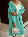 Plus Size Casual Cardigan, Women's Plus Letter & Heart Print Long Sleeve Open Front Hooded Sweater Cardigan With Pockets