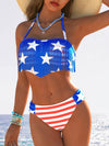 Women'S Patriotic Tankini Set with Fringe Detail, High Stretch Knit Fabric, Polyester and Elastane Blend, Striped and Star Pattern Bikini Swimsuit