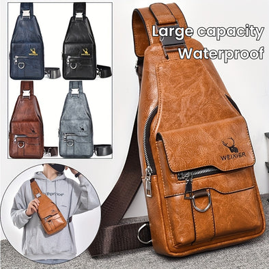 1 Piece Men's New PU Leather Vintage Casual Simple Chest Bag, Crossbody Large Capacity Multi-compartment Waterproof Premium Men's Crossbody Bag for Carrying Out.