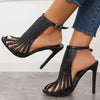 Newest Vertical Straps High Heel Sandals Black Red Suede Hollow Clear PVC Dress Shoes Cut-out Thin Heels Gladiator Sandals