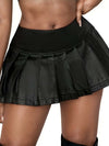 Elegant women's black PU leather pleated skirt with high waist and umbrella hem for chic spring/fall style.