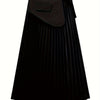 Elegant pleated high waist split skirt in black, perfect for stylish fall and winter outfits.