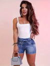 Fashion Trend Ladies Lace-up Elastic Waist Tight-fitting Denim Shorts, Unique Lace-up Elastic Waist Design, Easy To Wear And Take Off To Adjust The Waist Circumference, High-quality Fabrics, Casual And Comfortable, Halloween