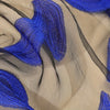 Elegant blue leaf pattern on sheer organza fabric, perfect for stylish women's scarves in spring and summer.