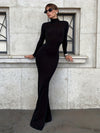 New Autumn Solid Color Half Turtleneck Long Sleeve Sexy Personality Large Backless Long Dress