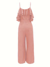 Flirty Ruffle Layered Cold Shoulder Jumpsuit - Casual Tie Front, Wide Leg Design - Perfect for Spring & Summer - Womens Fashion Must-Have