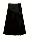 Elegant black pleated high waist split skirt, perfect for fall and winter fashion trends.