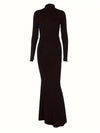 New Autumn Solid Color Half Turtleneck Long Sleeve Sexy Personality Large Backless Long Dress