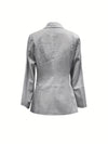 Elegant Gray Striped Regular Sleeve City Suit Jacket and Pants Set, Peak Lapels, Button, Polyester 95% Spandex 5%, 192g/m², Woven, with Urban Pocket Stitching, for Adult, Spring/Summer/Fall