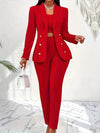 Elegant Women's 3pcs Suit Set: Sleeveless Crop Top, Shawl Collar Blazer & Pants - Perfect for Office Wear