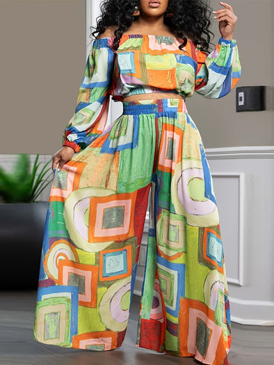 Women'S Two Piece Pants Casual Summer Elegant Pieces Pant Set Print Beach Boho Crop Top And Wide Leg Suit