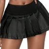 Elegant women's black PU leather pleated skirt with high waist and umbrella hem, perfect for seasonal fashion.