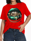 Round Neck Short Sleeve T-Shirt with a Design of Lips And Letters, Inspired by African American And European Styles.