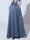 Fashionable Retro Flare Denim Skirt - Single-Breasted & High Rise - Timeless Maxi Silhouette in Washed Blue - Comfortable Inelastic Denim for Tall Womens Style