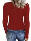 2024 New Arrival: Women's Long Sleeve Solid Color V Neck Waffle Knit Striped Casual Sweater Top