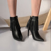 Ladies' Black Classic Short Boots, Pointed PU Face, Thin Heel, Tassel Bare Boots Promotion Or Clearance Women's Boots