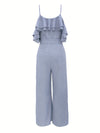 Flirty Ruffle Layered Cold Shoulder Jumpsuit - Casual Tie Front, Wide Leg Design - Perfect for Spring & Summer - Womens Fashion Must-Have