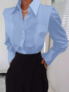 Solid Button Front Shirt, Casual Long Sleeve Lapel Shirt, Women's Clothing